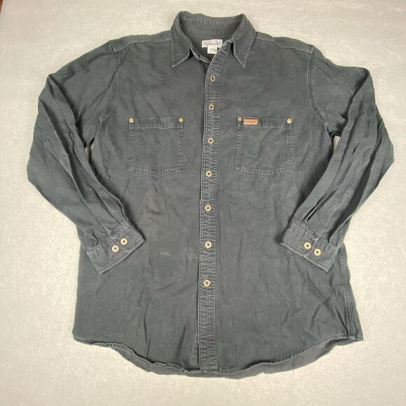 Carhartt Shirt Mens L Tall Black Heavy Denim Flap Pockets Button Down Workwear - Picture 1 of 7